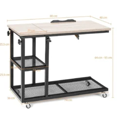 Laptoptisch mit Lagerung Beistelltisch mit Höhen- & Neigungsverstellbar 80 x 40 x 95 cm Natur