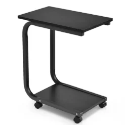 Laptoptisch Notebooktisch Pflegetisch mit Rollen Schwarz 50 x 30 x 59 cm Eisen