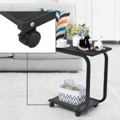 Laptoptisch Notebooktisch Pflegetisch mit Rollen Schwarz 50 x 30 x 59 cm Eisen