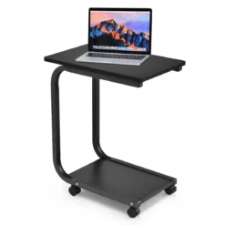 Laptoptisch Notebooktisch Pflegetisch mit Rollen Schwarz 50 x 30 x 59 cm Eisen