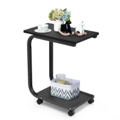 Laptoptisch Notebooktisch Pflegetisch mit Rollen Schwarz 50 x 30 x 59 cm Eisen