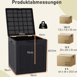 145 L Aufbewahrungsbox mit PP-Deckel & Rattanmuster Outdoor Aufbewahrungsbehälter Schwarz