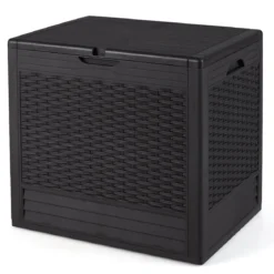 96 L Aufbewahrungsbox Outdoor Auflagenbox mit PP-Deck Rattanmustern & abschließbarem Deckel Braun