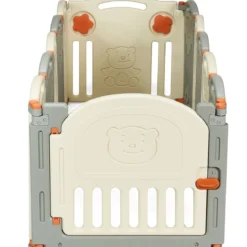 Laufgitter Baby Laufstall Kinder Schutzgitter Absperrgitter mit Tür Beige und Grau