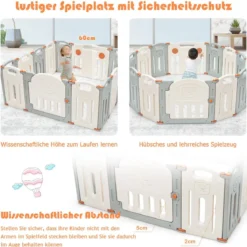 Laufgitter Faltbar Baby Krabbelgitter Absperrgitter Schutzgitter Beige und Grau