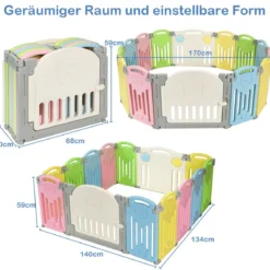 Laufgitter Faltbar Baby Krabbelgitter Absperrgitter Schutzgitter Bunt