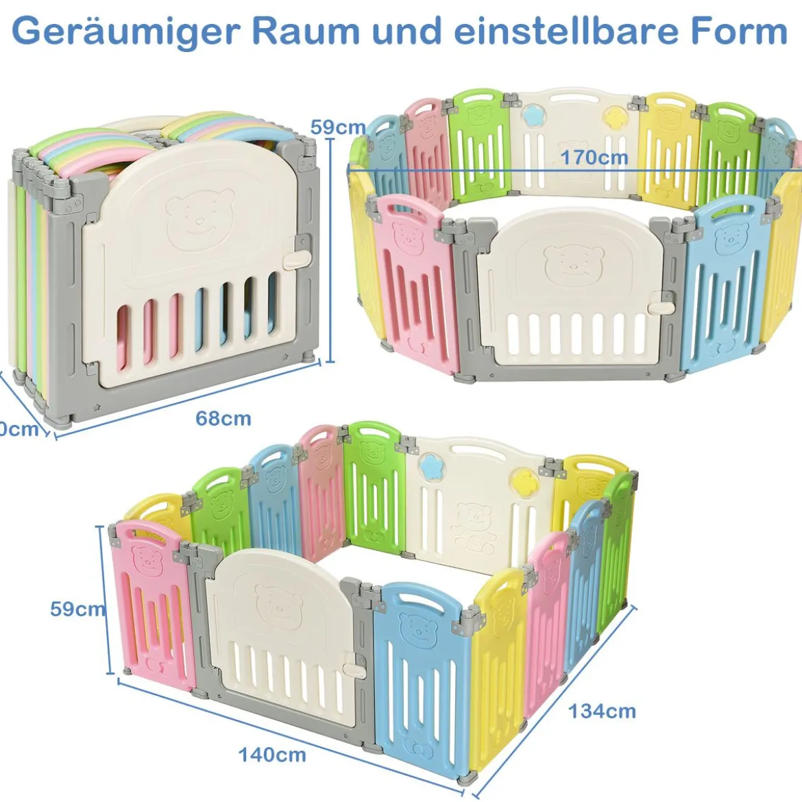 Laufgitter Faltbar Baby Krabbelgitter Absperrgitter Schutzgitter Bunt