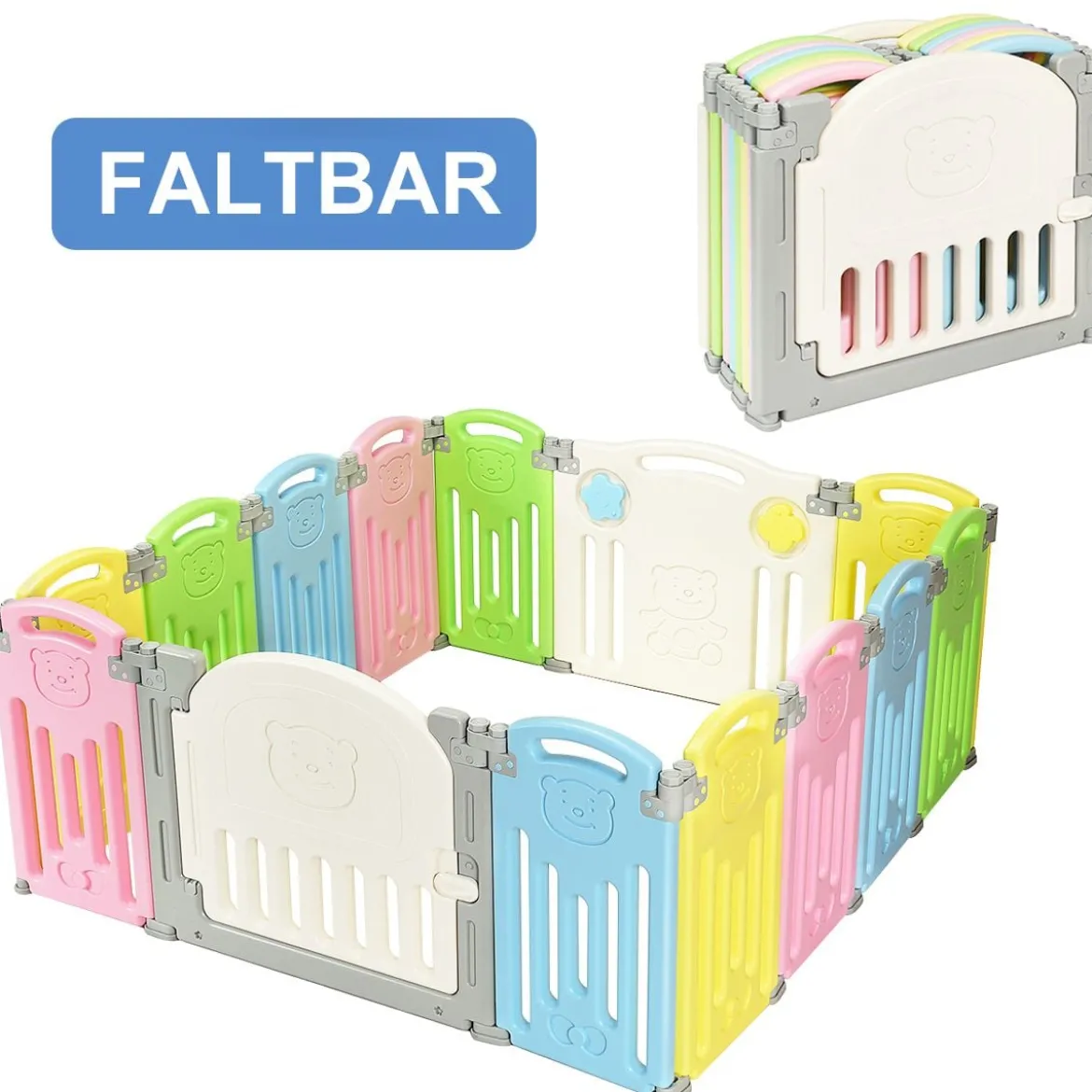 Laufgitter Faltbar Baby Krabbelgitter Absperrgitter Schutzgitter Bunt