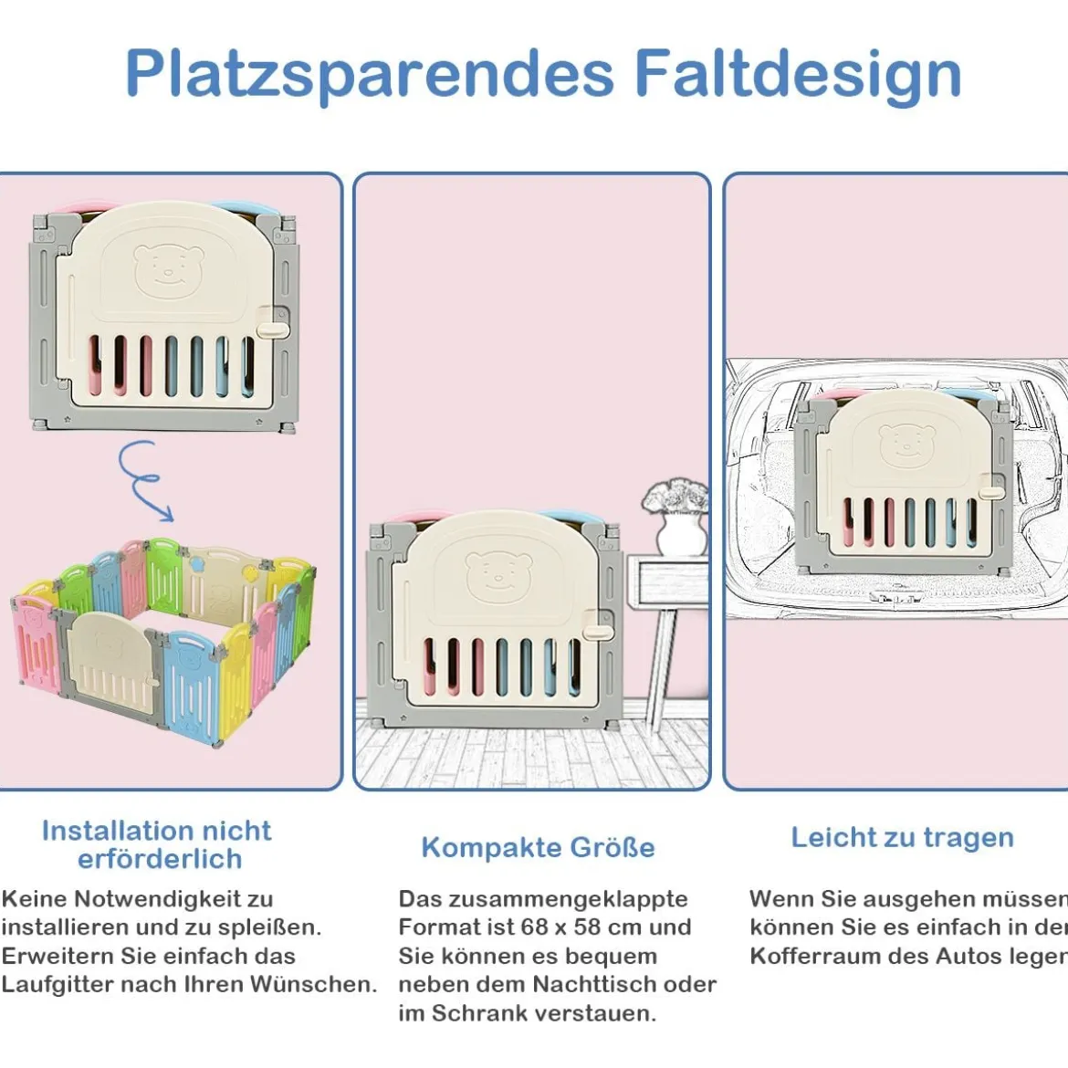 Laufgitter Faltbar Baby Krabbelgitter Absperrgitter Schutzgitter Bunt