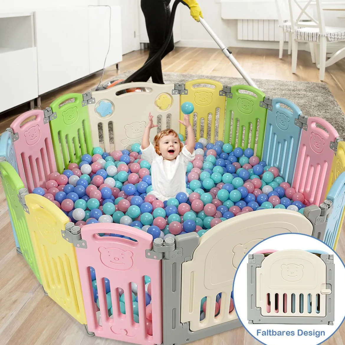 Laufgitter Faltbar Baby Krabbelgitter Absperrgitter Schutzgitter Bunt