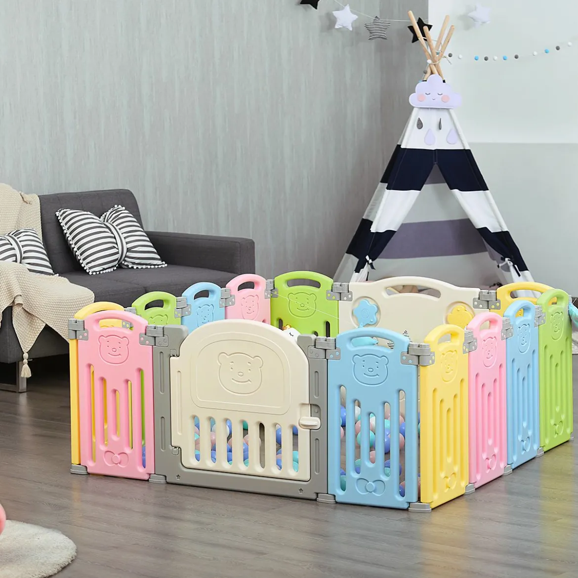 Laufgitter Faltbar Baby Krabbelgitter Absperrgitter Schutzgitter Bunt