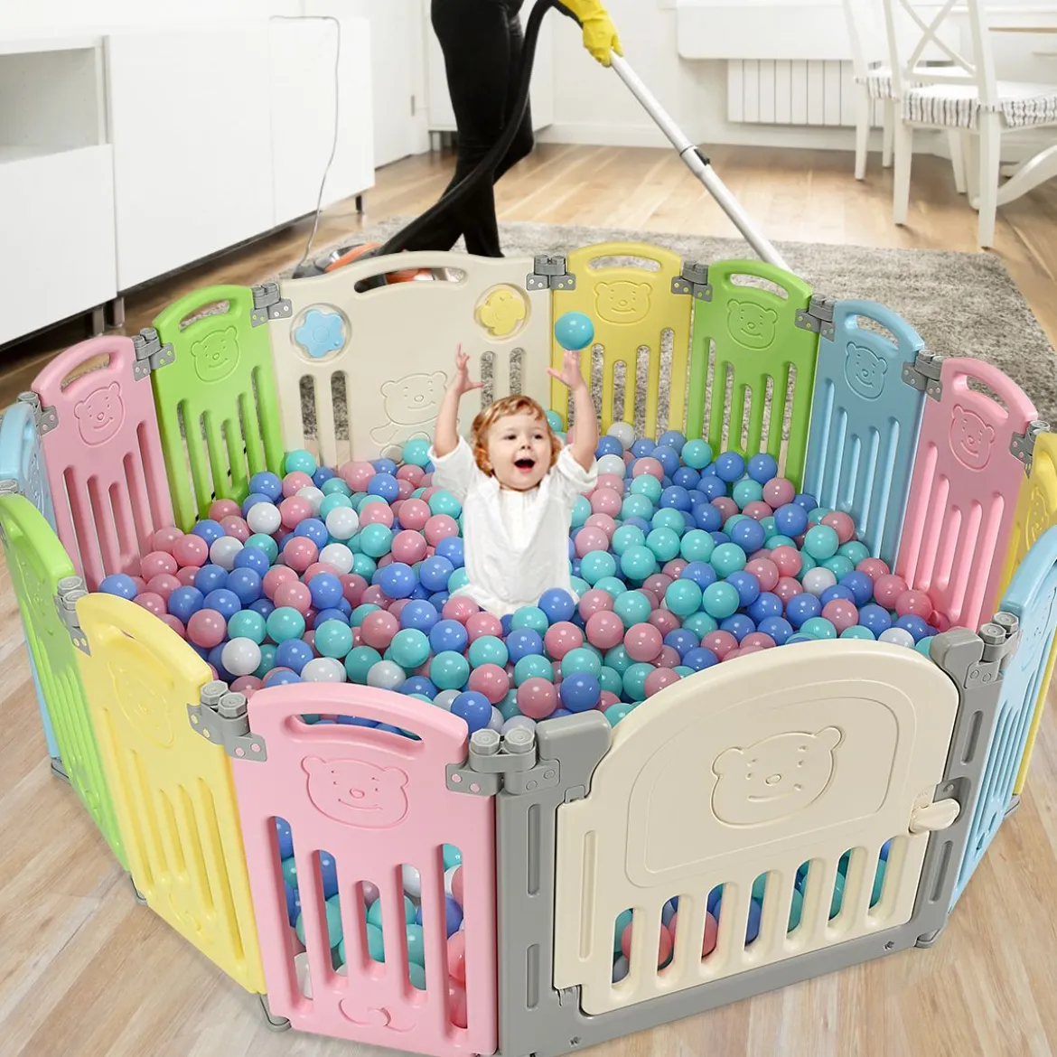 Laufgitter Faltbar Baby Krabbelgitter Absperrgitter Schutzgitter Bunt