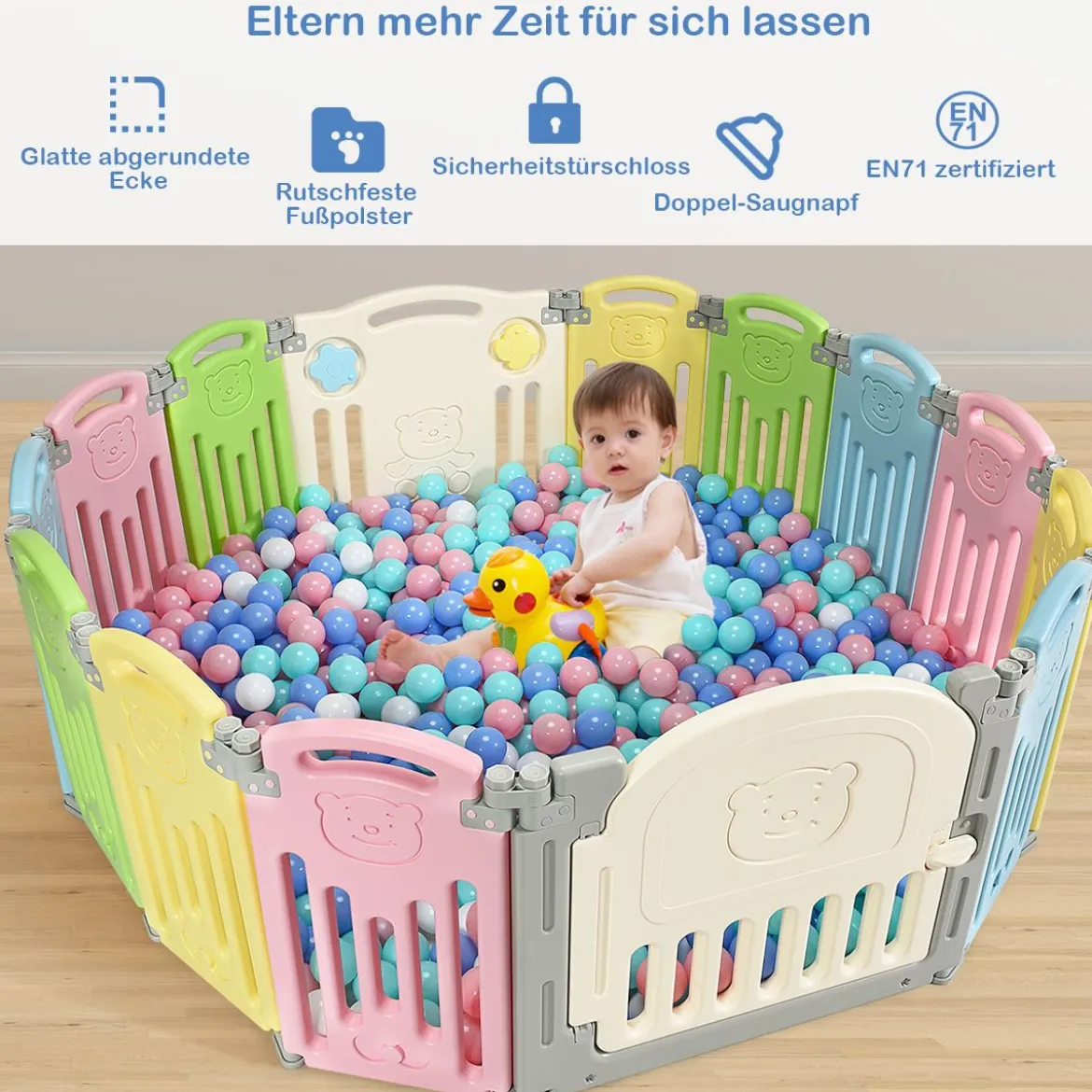 Laufgitter Faltbar Baby Krabbelgitter Absperrgitter Schutzgitter Bunt
