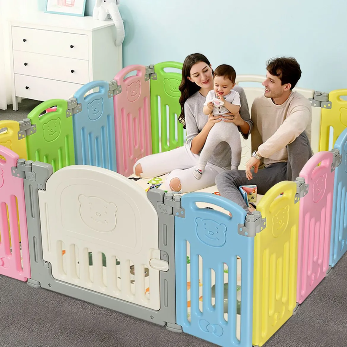 Laufgitter Faltbar Baby Krabbelgitter Absperrgitter Schutzgitter Bunt