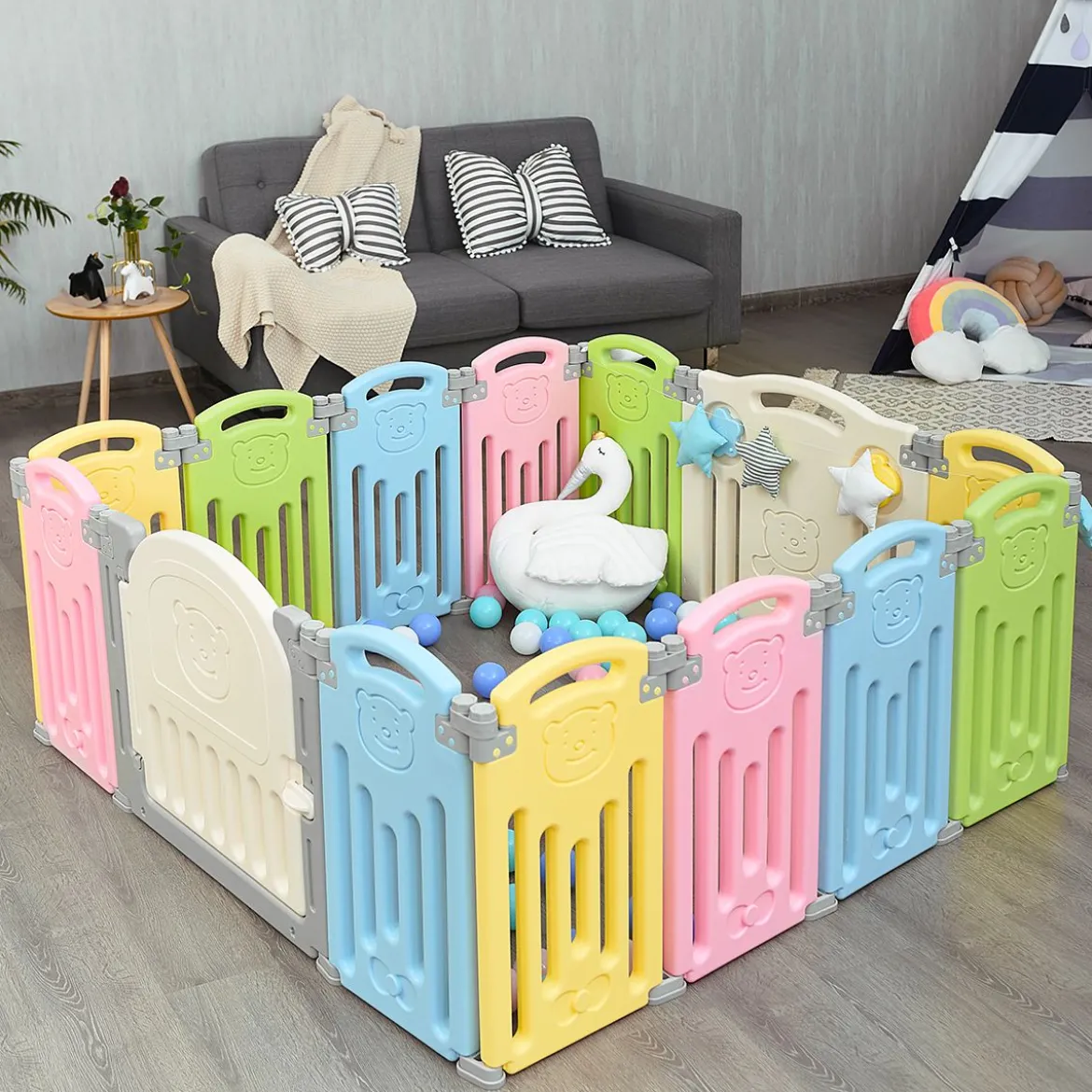 Laufgitter Faltbar Baby Krabbelgitter Absperrgitter Schutzgitter Bunt