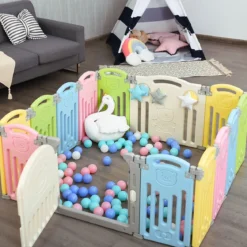 Laufgitter Faltbar Baby Krabbelgitter Absperrgitter Schutzgitter Bunt
