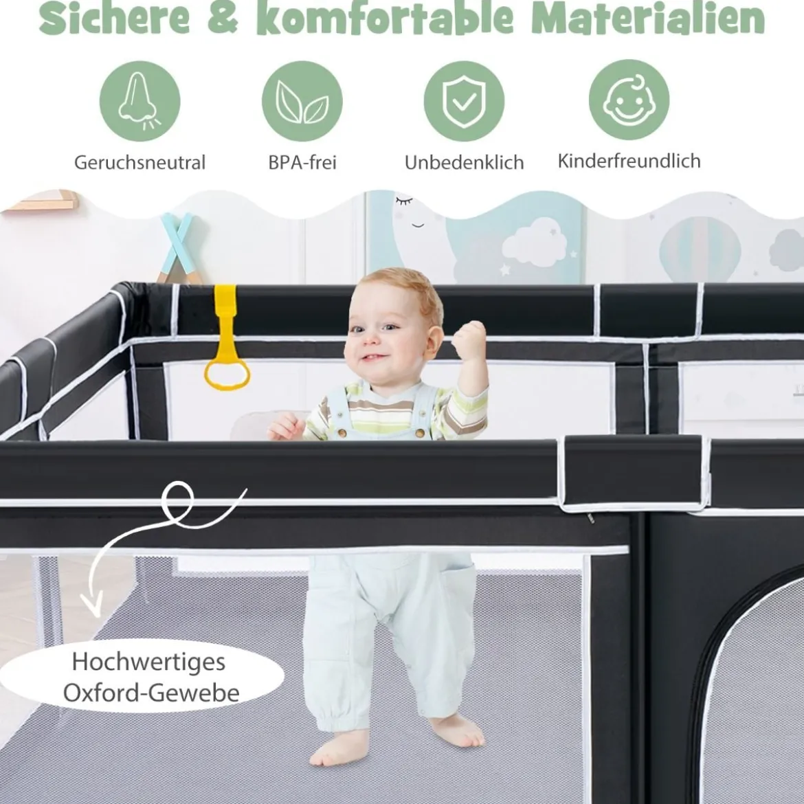 Laufgitterzaun Tragbarer Baby-Laufstall Spielbereich mit 50 Meeresbällen 205 x 147 x 68,5 cm