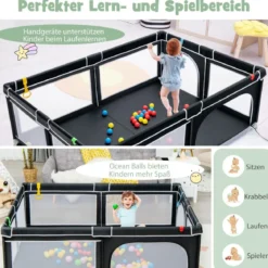 Laufgitterzaun Tragbarer Baby-Laufstall Spielbereich mit 50 Meeresbällen 205 x 147 x 68,5 cm