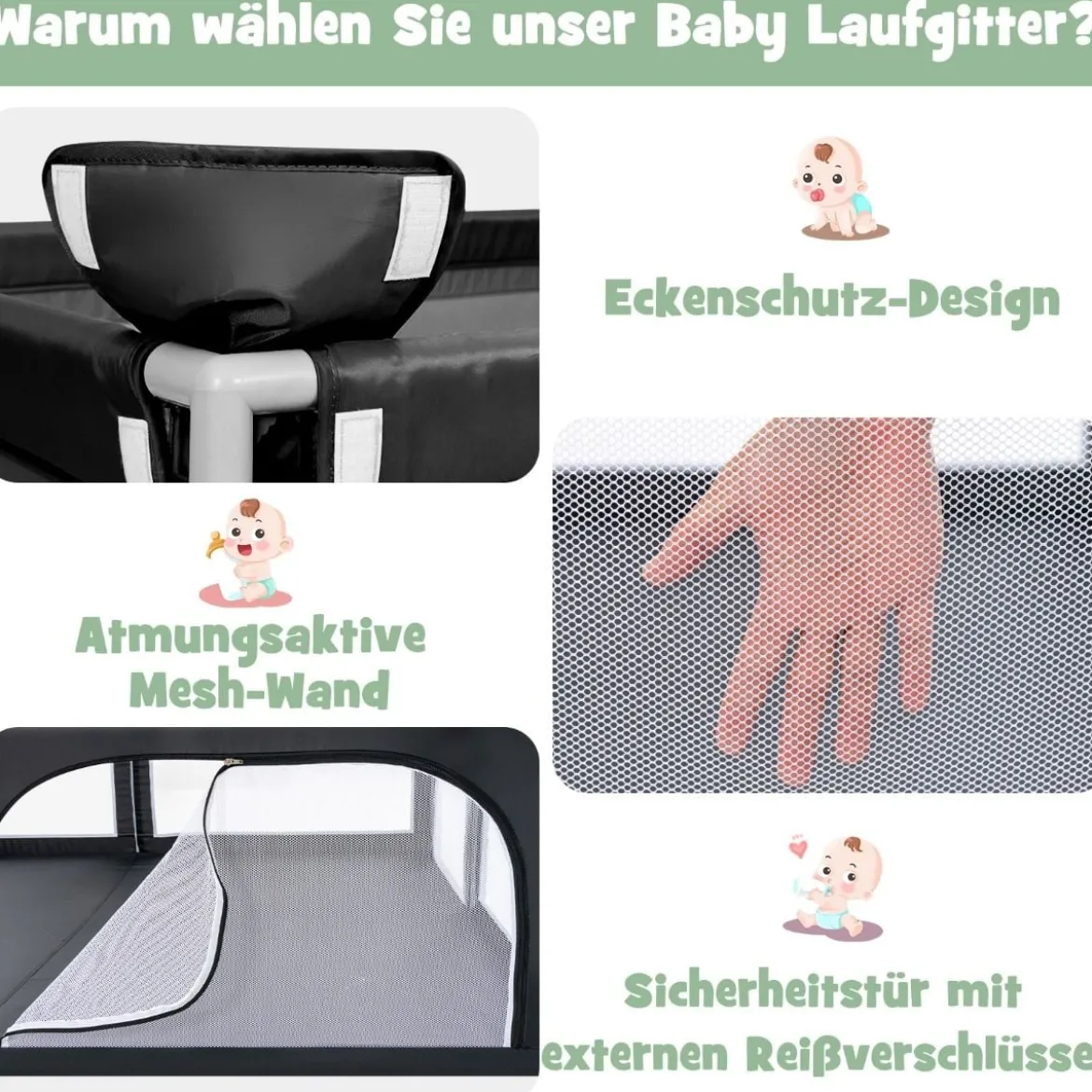 Laufgitterzaun Tragbarer Baby-Laufstall Spielbereich mit 50 Meeresbällen 205 x 147 x 68,5 cm