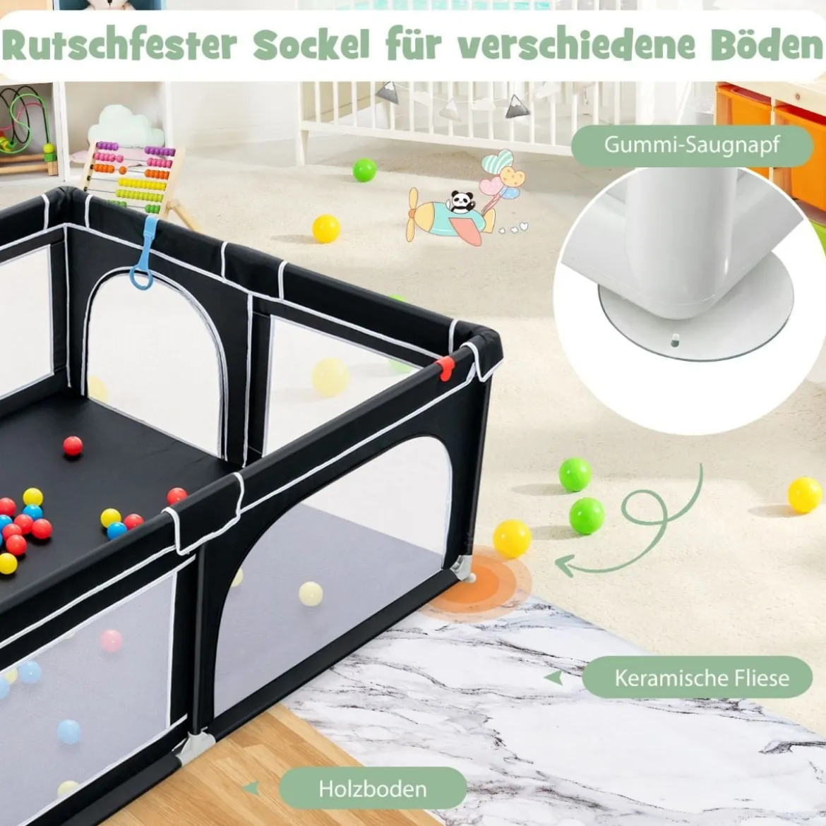 Laufgitterzaun Tragbarer Baby-Laufstall Spielbereich mit 50 Meeresbällen 205 x 147 x 68,5 cm