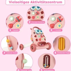 Lauflernhilfe Laufwagen mit abnehmbarem ovalem Spieler & Formen-Sortierer Lauflernwagen Rosa