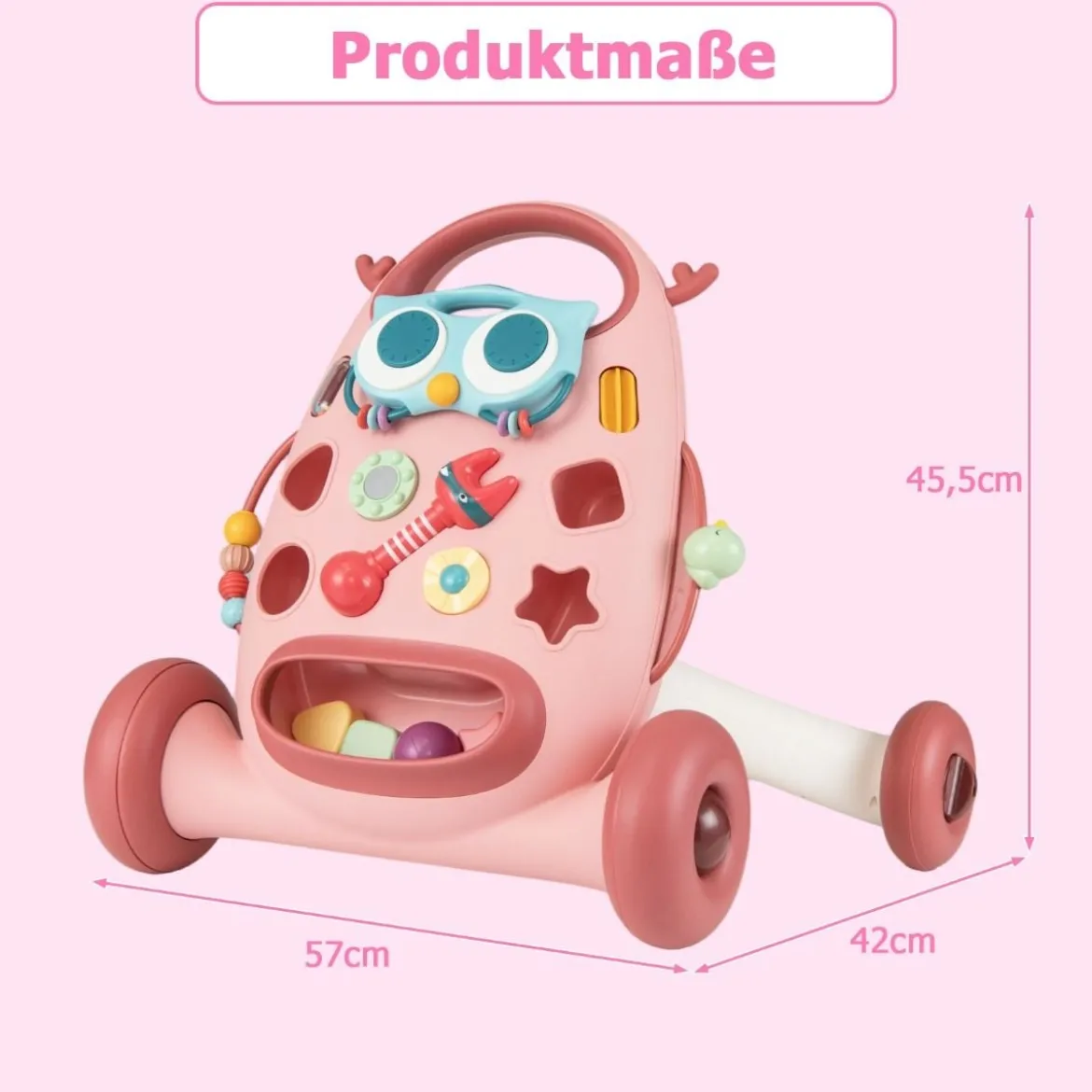 Lauflernhilfe Laufwagen mit abnehmbarem ovalem Spieler & Formen-Sortierer Lauflernwagen Rosa