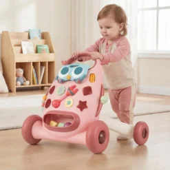 Lauflernhilfe Laufwagen mit abnehmbarem ovalem Spieler & Formen-Sortierer Lauflernwagen Rosa