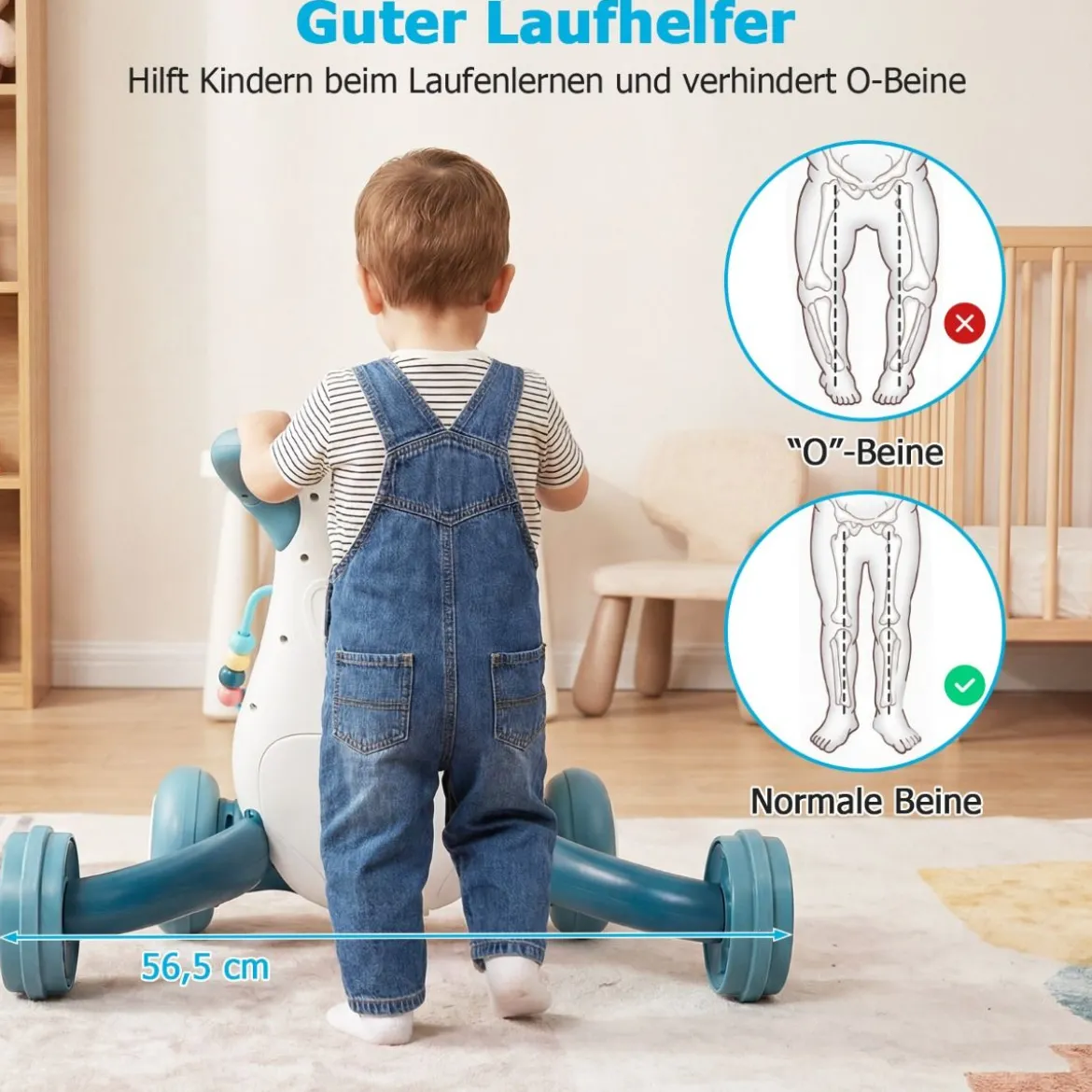 Lauflernwagen Baby Walker mit Musik & Licht Lauflernhilfe mit Formensortierer rotierende Zahnräder Blau