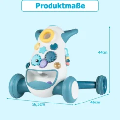 Lauflernwagen Baby Walker mit Musik & Licht Lauflernhilfe mit Formensortierer rotierende Zahnräder Blau