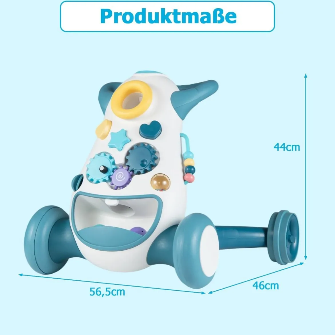 Lauflernwagen Baby Walker mit Musik & Licht Lauflernhilfe mit Formensortierer rotierende Zahnräder Blau