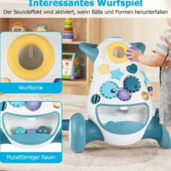 Lauflernwagen Baby Walker mit Musik & Licht Lauflernhilfe mit Formensortierer rotierende Zahnräder Blau