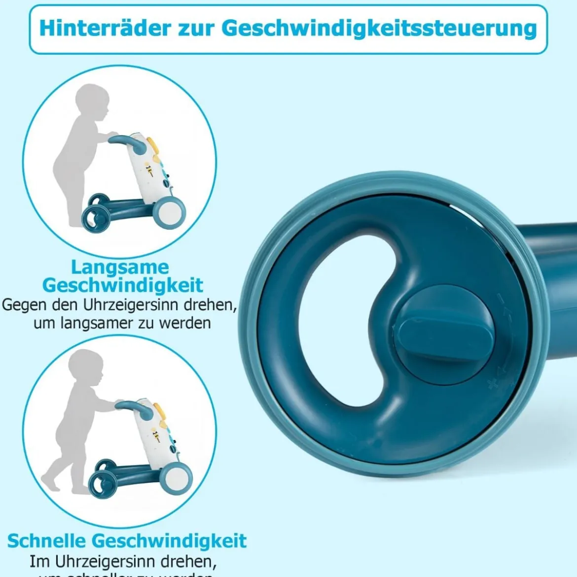 Lauflernwagen Baby Walker mit Musik & Licht Lauflernhilfe mit Formensortierer rotierende Zahnräder Blau