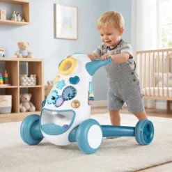 Lauflernwagen Baby Walker mit Musik & Licht Lauflernhilfe mit Formensortierer rotierende Zahnräder Blau