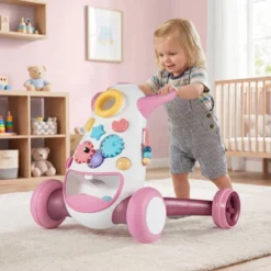 Lauflernwagen Baby Walker mit Musik & Licht Lauflernhilfe mit Formensortierer rotierende Zahnräder Rosa