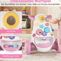 Lauflernwagen Baby Walker mit Musik & Licht Lauflernhilfe mit Formensortierer rotierende Zahnräder Rosa