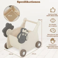Lauflernwagen in Schafform zum Schieben & Ziehen mit 18 l Fassungsvermögen & 4 Rädern