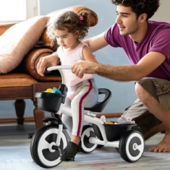 Laufrad Kinder Laufräder mit verstellbarem Sitz & 2 Körben vorne und hinten Blau/Rosa/Weiß