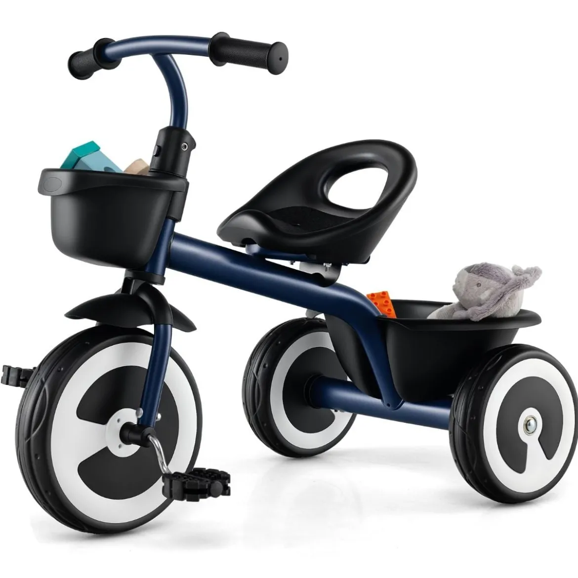 Laufrad Kinder Laufräder mit verstellbarem Sitz & 2 Körben vorne und hinten Blau/Rosa/Weiß
