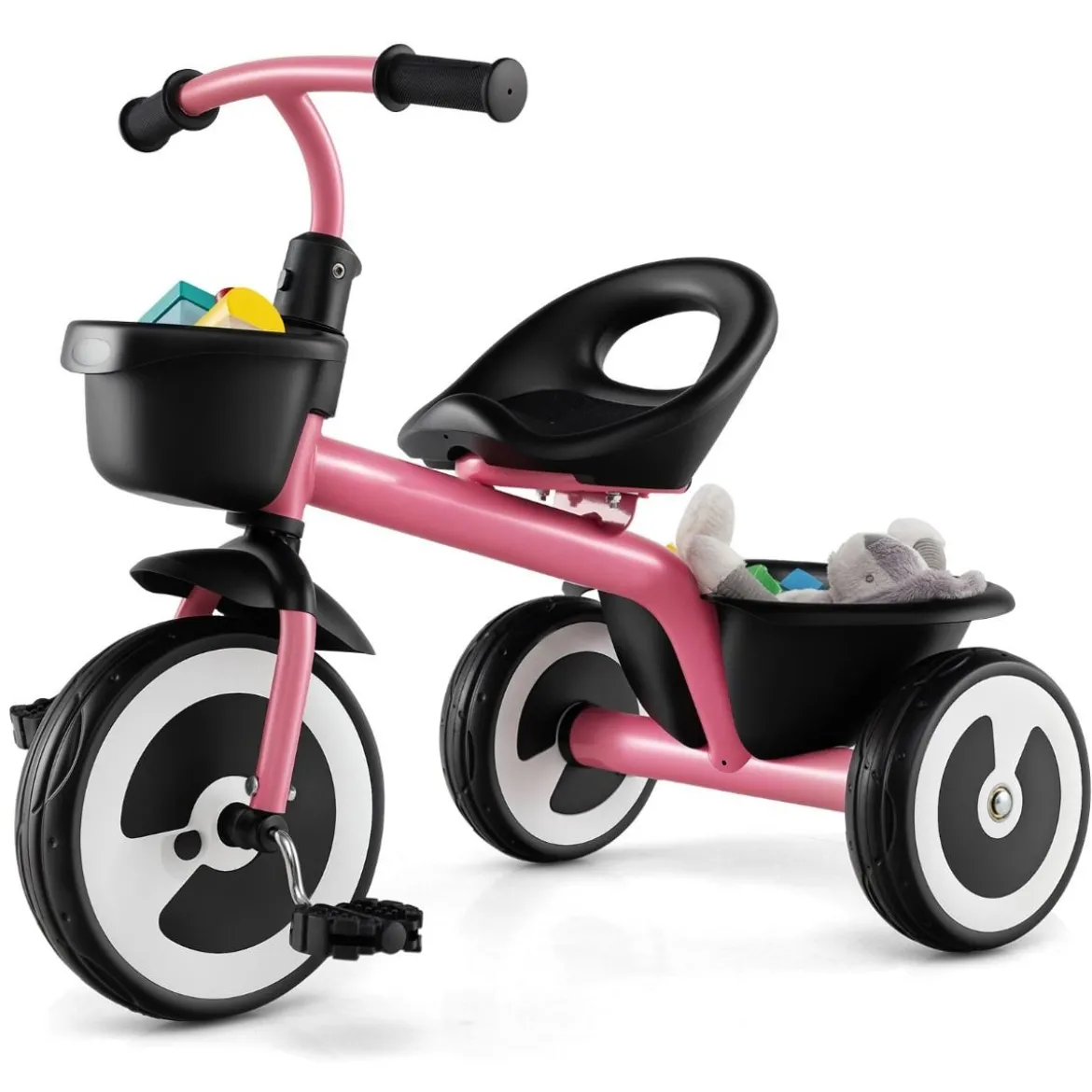 Laufrad Kinder Laufräder mit verstellbarem Sitz & 2 Körben vorne und hinten Blau/Rosa/Weiß