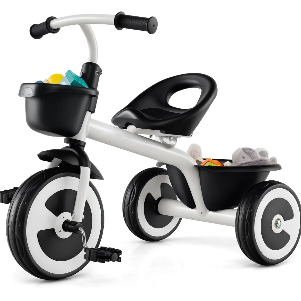 Laufrad Kinder Laufräder mit verstellbarem Sitz & 2 Körben vorne und hinten Blau/Rosa/Weiß