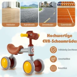 Laufrad Lauflernrad 4 Räder Kinderlaufrad ohne Pedal Balance Fahrrad für Kinder 18-36 Monate