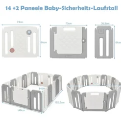 Laufstall Baby-Laufgitter mit Tür Spielpaneel & Sicherheitsschloss 146 x 182,5 x 64 cm