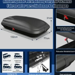 250L Auto Dachbox mit Zentralverriegelung & Schlüsseln & Gurten Abschießbarer Dachkoffer