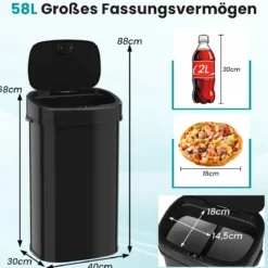 58 L Automatischer Mülleimer mit Sensor & Dual-Zonen Intelligenter Abfalleimer Schwarz