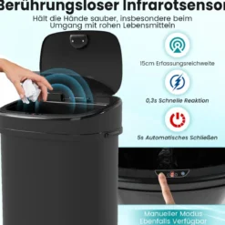 58 L Automatischer Mülleimer mit Sensor & Dual-Zonen Intelligenter Abfalleimer Schwarz