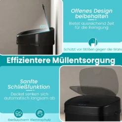 58 L Automatischer Mülleimer mit Sensor & Dual-Zonen Intelligenter Abfalleimer Schwarz