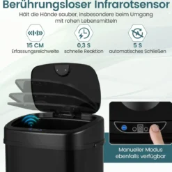 68 L Automatischer Mülleimer mit Sensor & Dual-Zonen Intelligenter Abfalleimer Schwarz