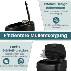 68 L Automatischer Mülleimer mit Sensor & Dual-Zonen Intelligenter Abfalleimer Schwarz