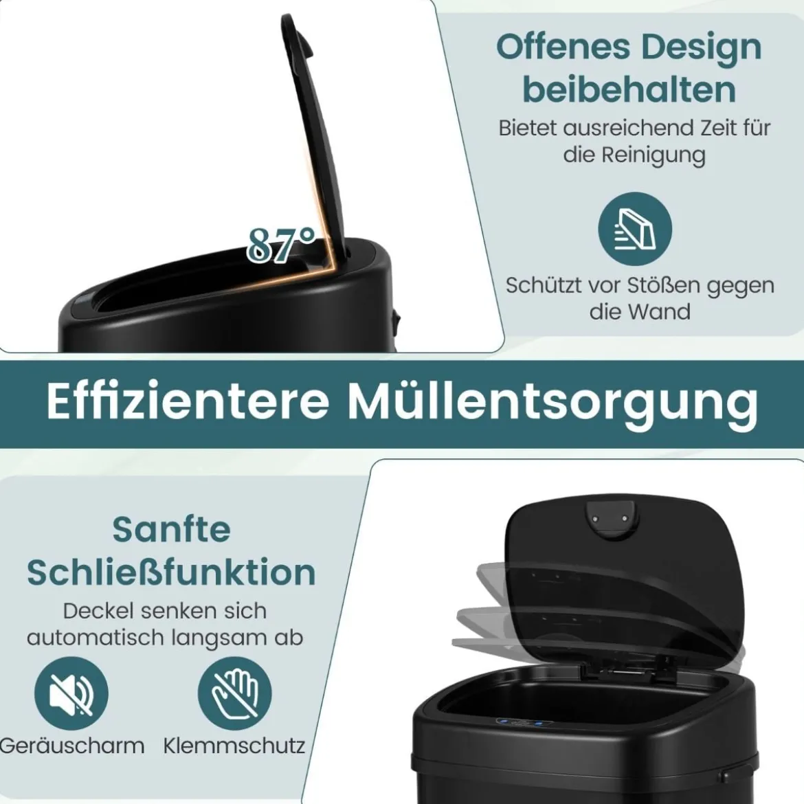 68 L Automatischer Mülleimer mit Sensor & Dual-Zonen Intelligenter Abfalleimer Schwarz