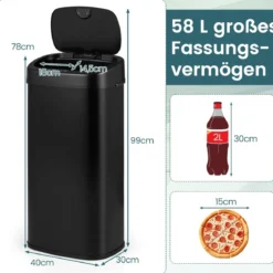 68 L Automatischer Mülleimer mit Sensor & Dual-Zonen Intelligenter Abfalleimer Schwarz